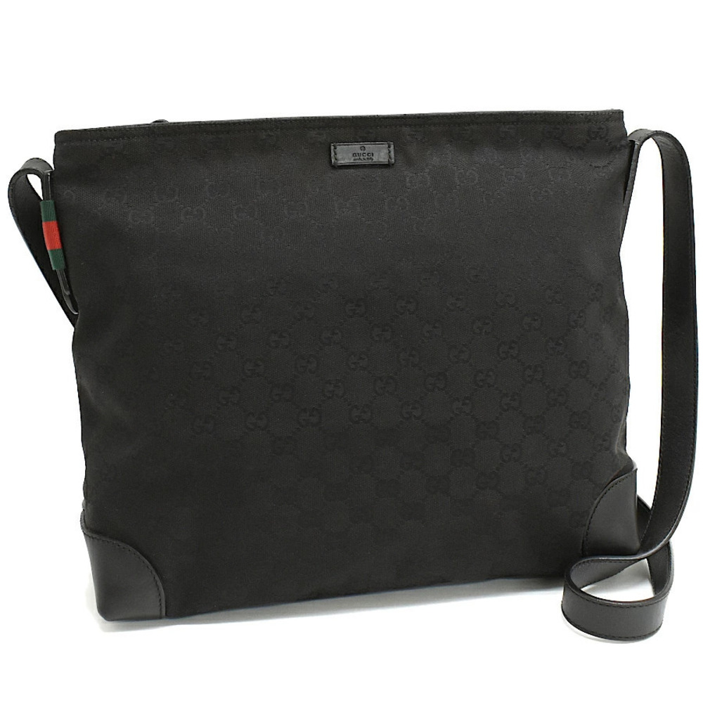Gucci Crossbody Bag GG Canvas Jacquard Leather Black Web